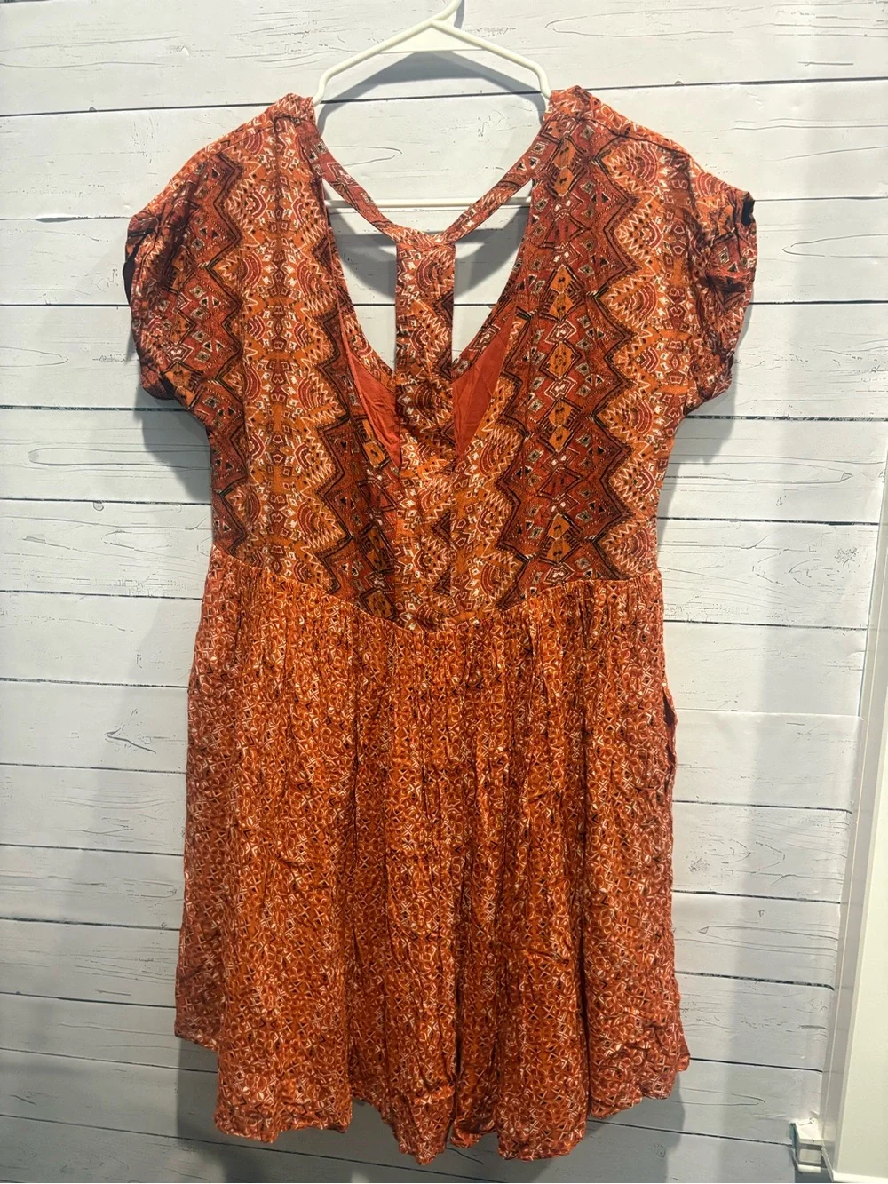 Free People Sundown Orange Geometric Print Babydoll Tunic / Mini Dress